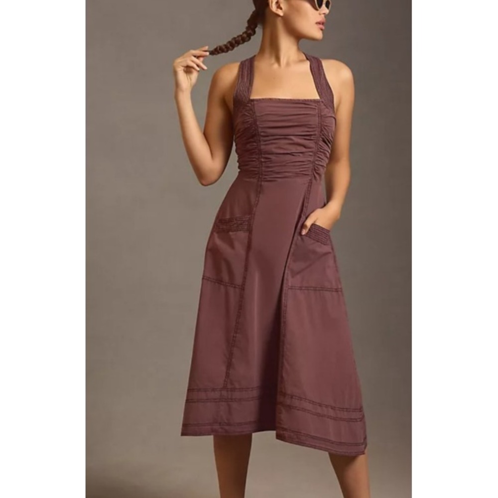 Anthropologie Pilcro Burgundy High Tide Halter A Line Dress (XXSP) Pockets BoHo